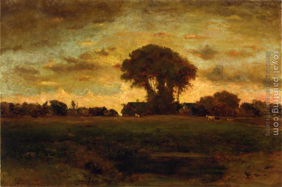 George Inness : Sunset on a Meadow